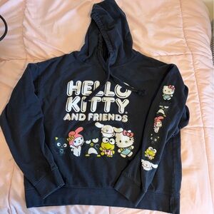 Hello Kitty Black Graphic Hoodie with Multicolor Characters